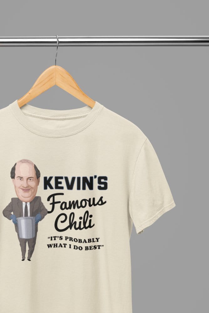 Blue t-shirt with Kevin's Famous Chilli Shirt - The Office Comfortable Cotton Blend close-up