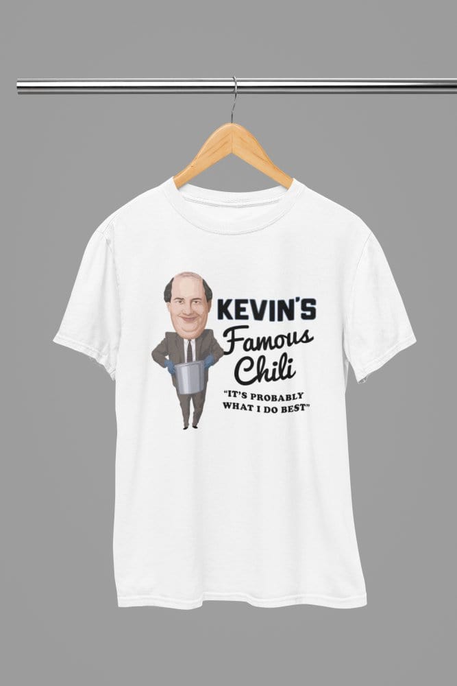 Red t-shirt with Kevin's Famous Chilli Shirt - The Office Comfortable Cotton Blend close-up