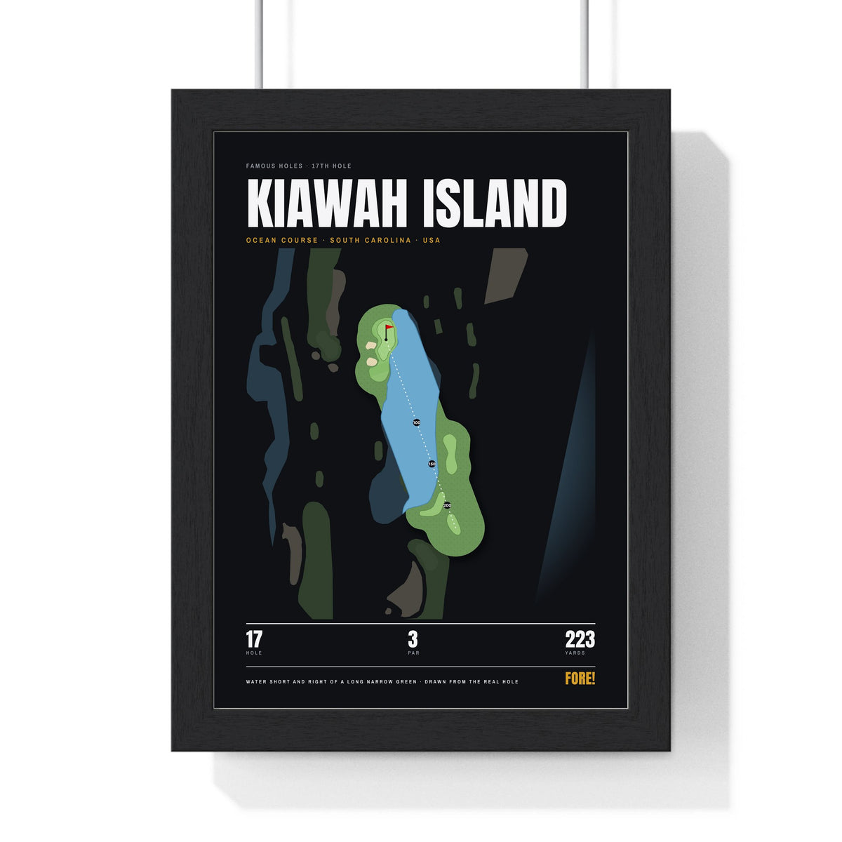Kiawah Island 17th Hole print framed in a black frame, ready to hang