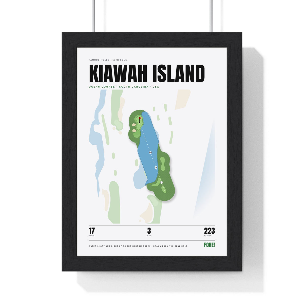 Kiawah Island 17th Hole White print framed in a black frame, ready to hang