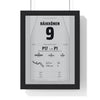 Kimi Raikkonen 2005 Japanese Grand Prix Win Poster - 9 Race Suit Print framed in a black frame, ready to hang