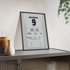Kimi Raikkonen 2005 Japanese Grand Prix Win Poster - 9 Race Suit Print framed and leaning on a sideboard