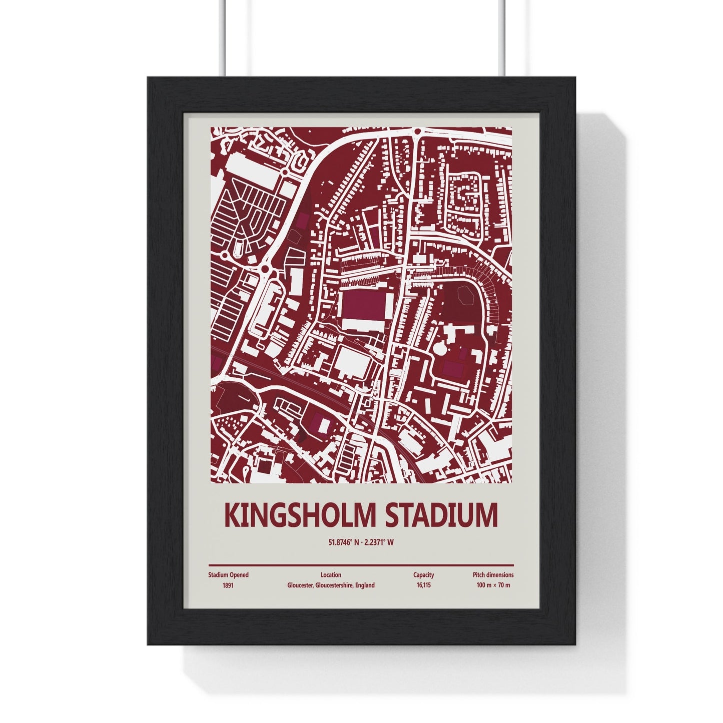 Framed Kingsholm Stadium Gloucester Rugby Map poster