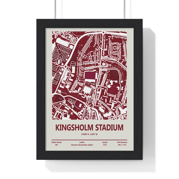 Kingsholm Stadium Gloucester Rugby map poster framed in black