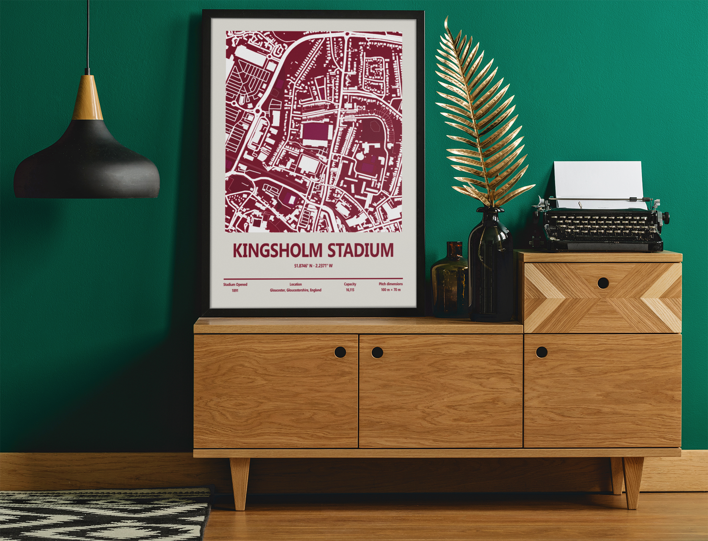 Framed Kingsholm Stadium Gloucester Rugby map print wall display