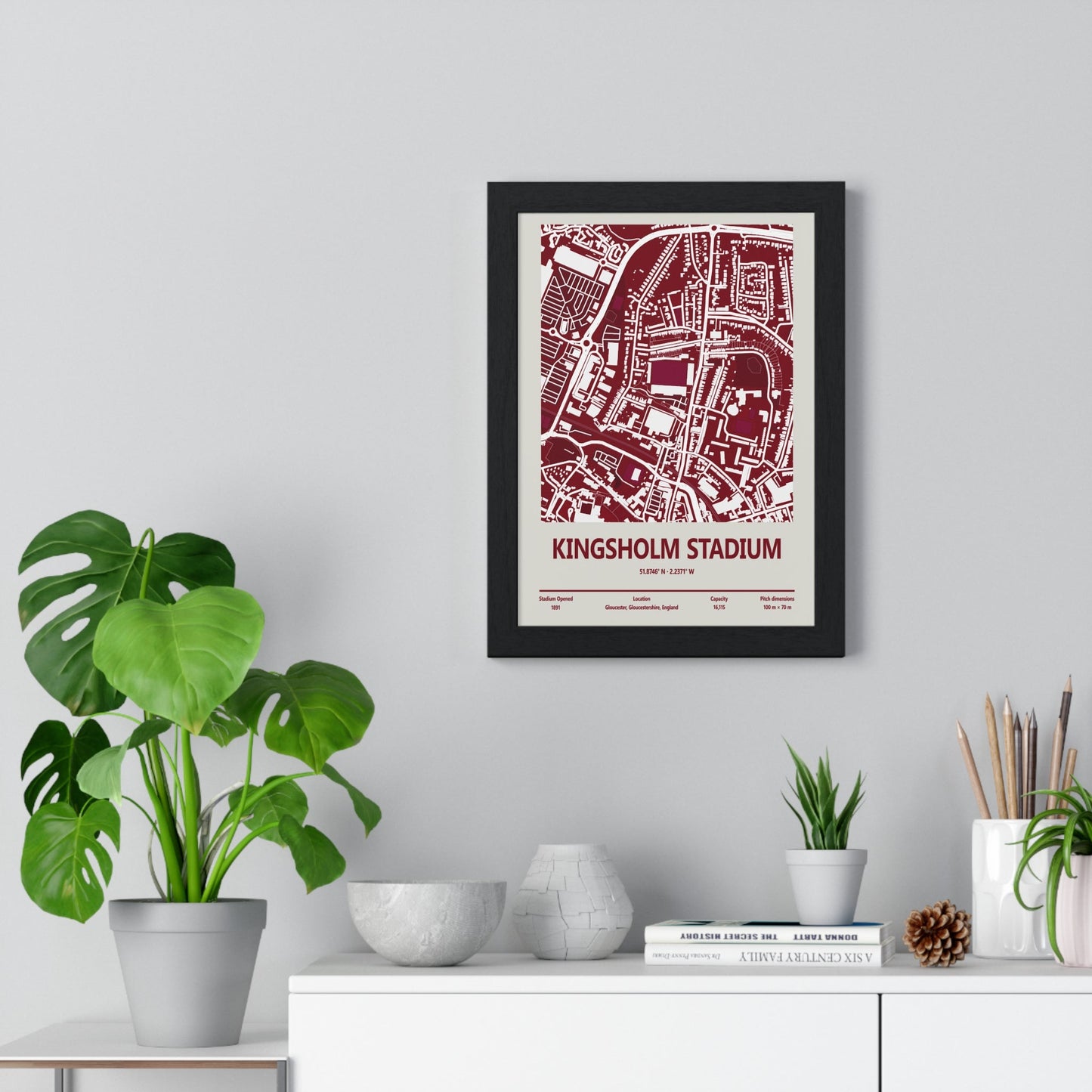 Framed Kingsholm Stadium Gloucester Rugby map print