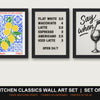 Kitchen Classics Wall Art Set | Set of 3 Prints: Amalfi Lemons, Coffee Menu, Say When - framed prints shown together as a set