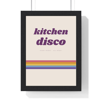 Kitchen Disco Print framed in a black frame, ready to hang