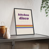 Kitchen Disco Print framed and leaning on a sideboard