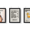 Build Your Own Kitchen Print Set - set of Guinness Beer Fashion Wall Art – Home Bar Decor Print, Coffee Menu Wall Art – Minimalist Kitchen Poster, Amaretto Sour Cocktail Poster – Classic Bar Drink Wall Art – Framed or Unframed