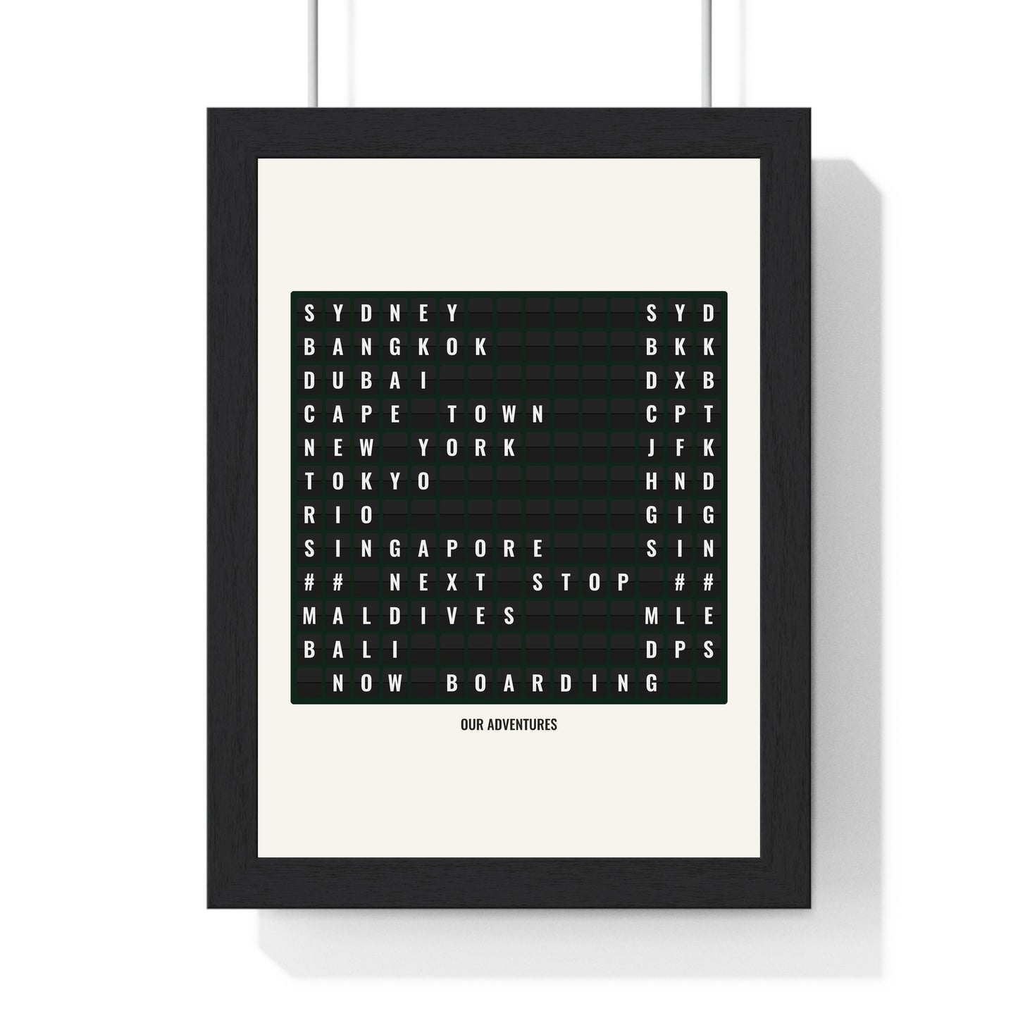 Personalised airport destination board split flap travel poster product mockup 3