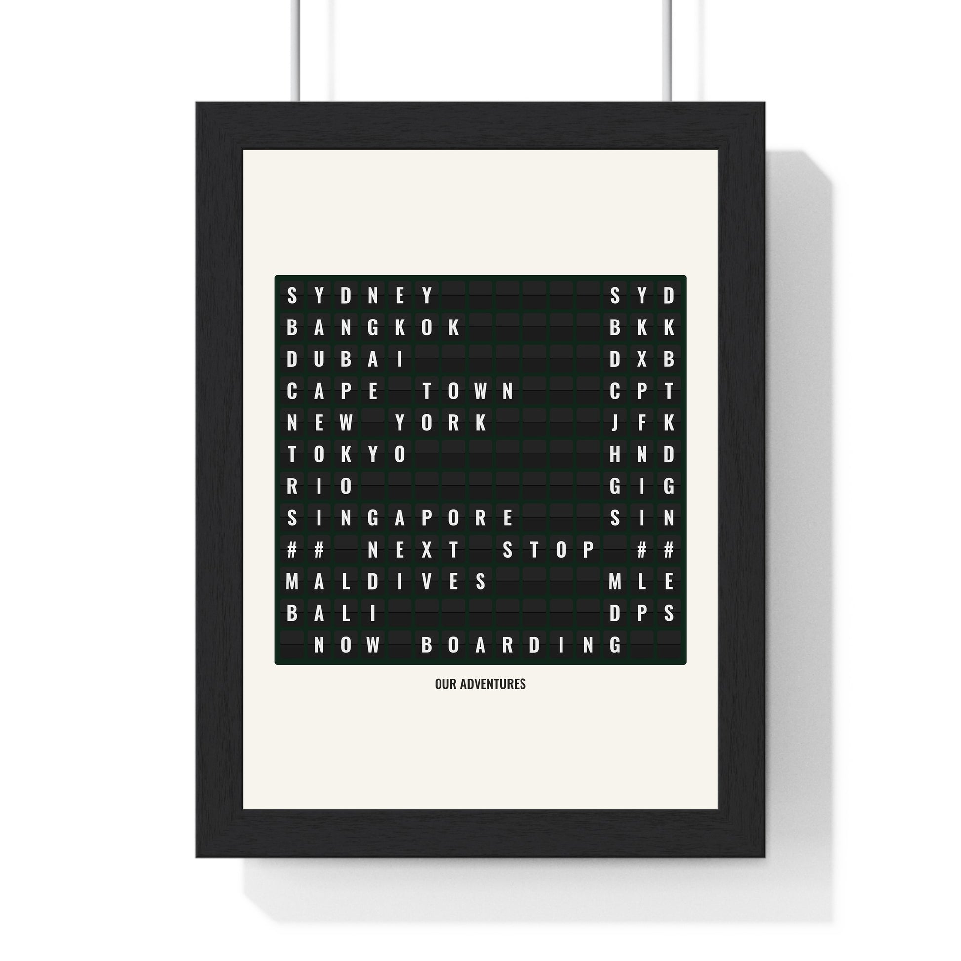 Personalised airport destination board split flap travel poster product mockup 3