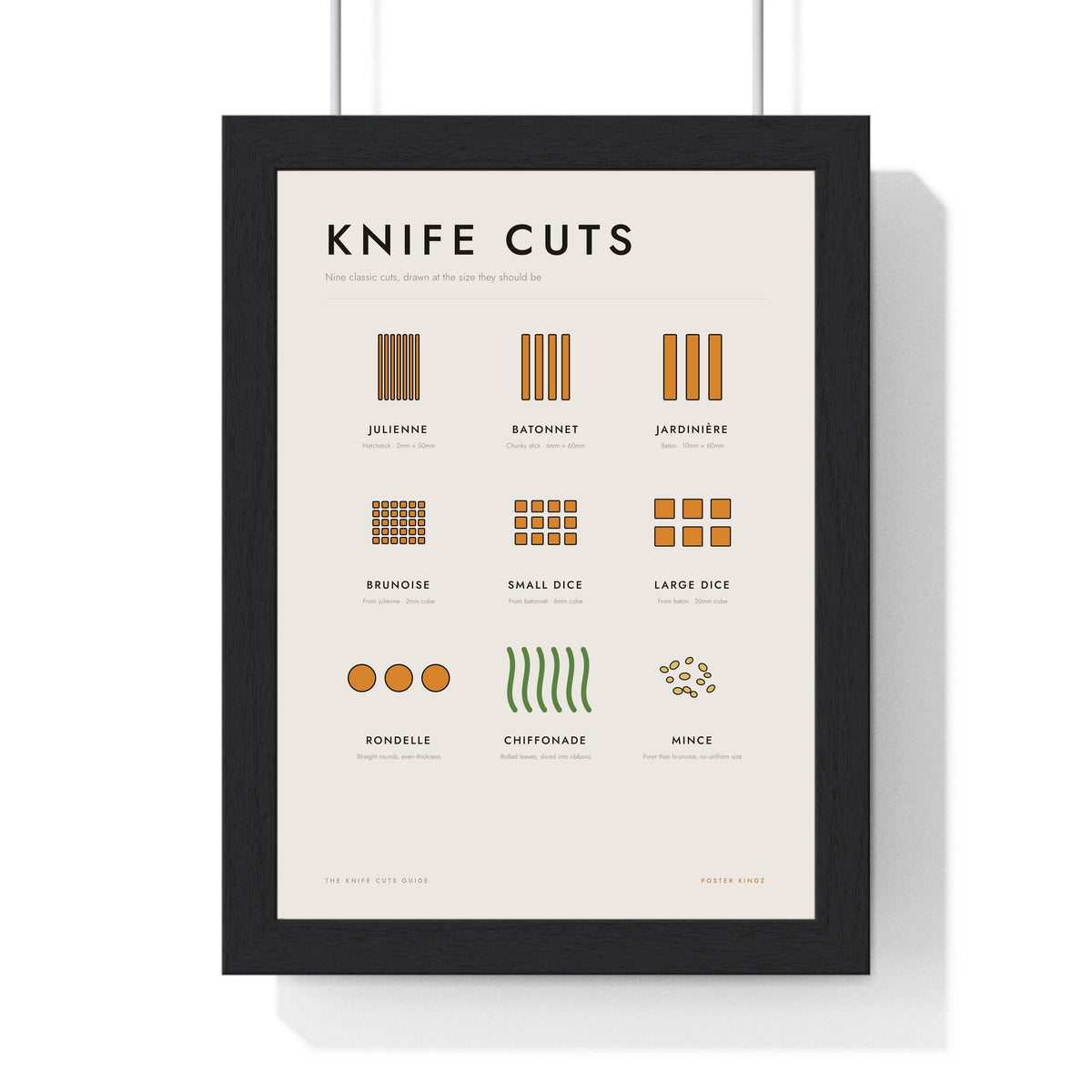 Knife Cuts print framed in a black frame, ready to hang