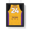 Kobe Bryant Final Game 60 Points 2016 Poster - Los Angeles Lakers 24 Gold Jersey Print framed in a black frame, ready to hang