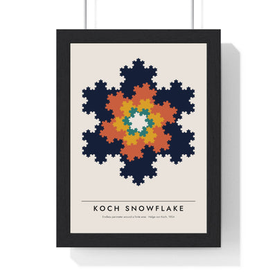 Koch Snowflake print framed in a black frame, ready to hang