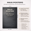 Maxi poster with dimensions and features on a white background