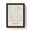 Kraków street map poster in cream, minimal city map print framed in a black frame