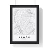 Kraków street map poster in white, minimal city map print framed in a black frame