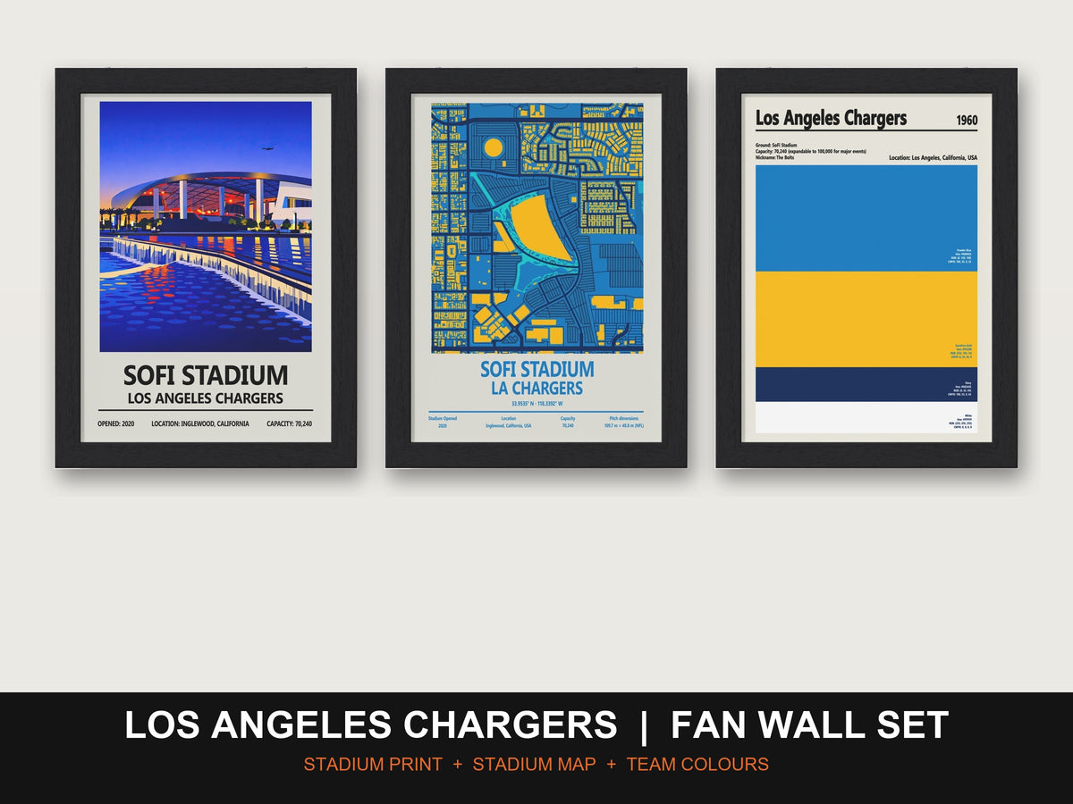 Los Angeles Chargers Fan Wall Set | SoFi Stadium Print, Stadium Map & Team Colours