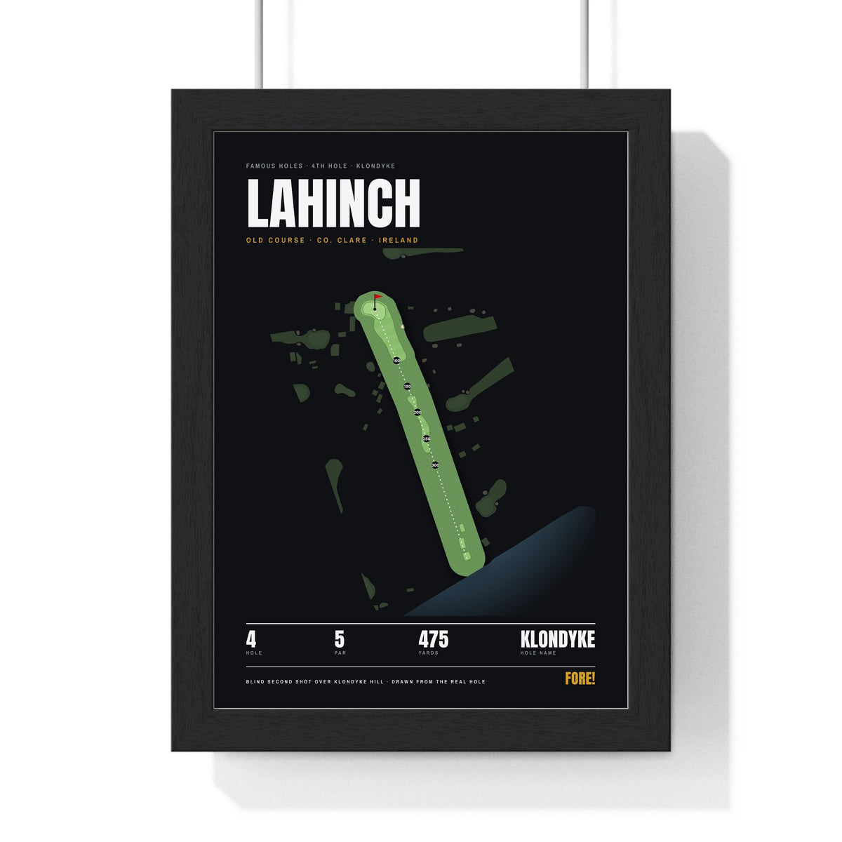 Lahinch 4th Hole print framed in a black frame, ready to hang
