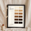 Lancashire Brew Colour Chart in a black frame propped up on linen