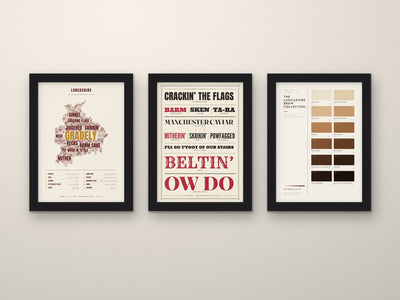 Lancashire Sayings Set of 3 Prints framed side by side on a wall