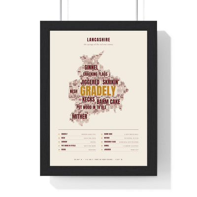 Lancashire Sayings Print in a black frame