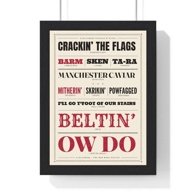 Lancashire Slang Print in a black frame