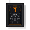 Lando Norris 2026 Dutch Grand Prix Win Poster - 1 Race Suit Print framed in a black frame, ready to hang