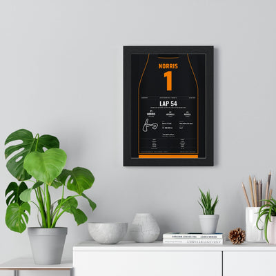 Lando Norris 2026 Dutch Grand Prix Win Poster - 1 Race Suit Print framed on a living room wall