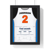 Larry Johnson 1999 Four-Point Play Poster - New York Knicks 2 East Finals Game 3 Jersey Print framed in a black frame, ready to hang