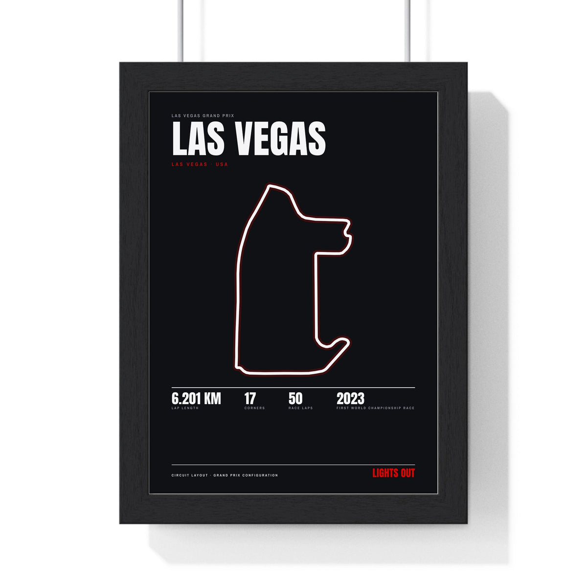 Las Vegas Circuit print framed in a black frame, ready to hang