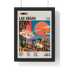 Las Vegas Mid Century Travel print framed in a black frame, ready to hang
