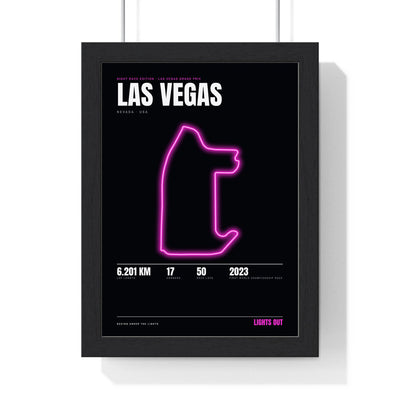 Las Vegas Night Race print framed in a black frame, ready to hang