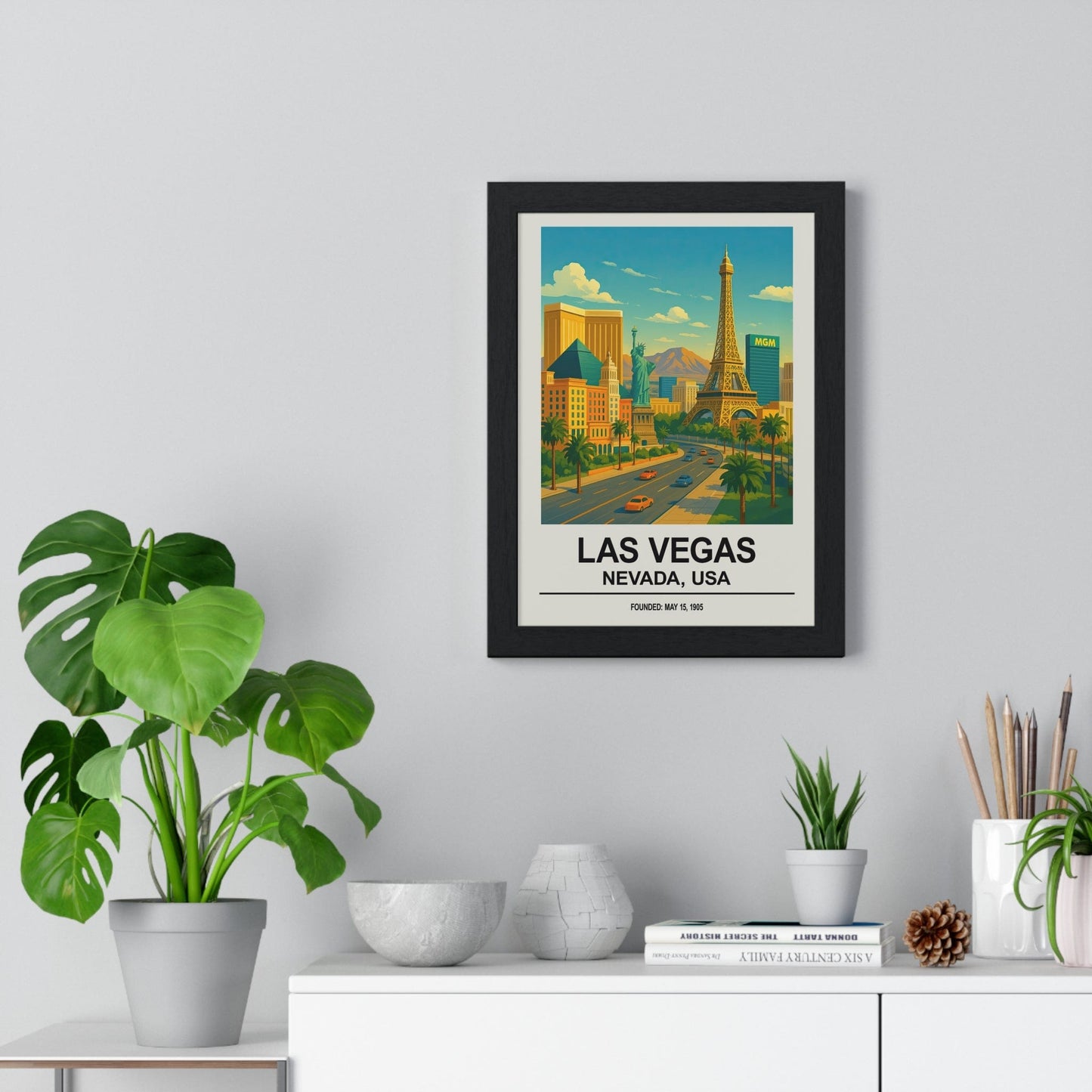 Framed Las Vegas travel poster