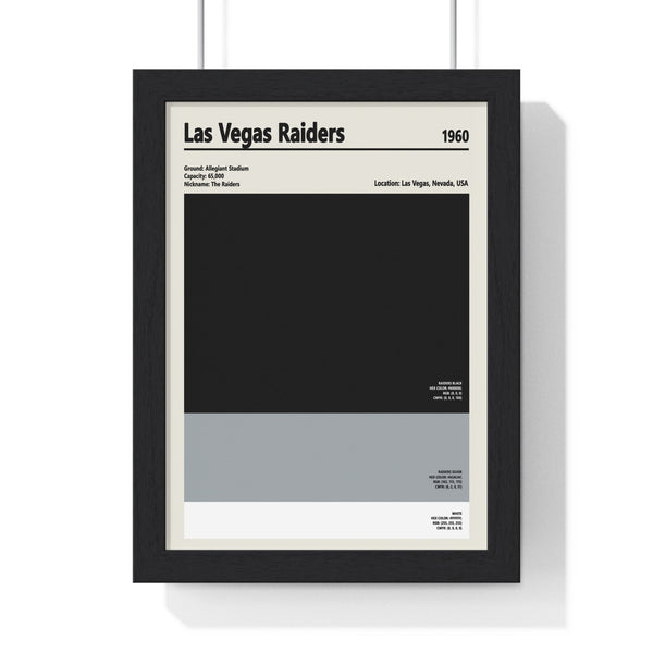 Las Vegas Raiders colour swatch print framed in black frame showing team colours