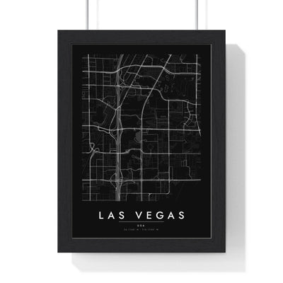 Las Vegas street map poster in black, minimal city map print framed in a black frame