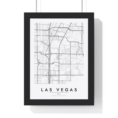 Las Vegas street map poster in white, minimal city map print framed in a black frame