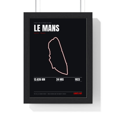 Le Mans Circuit print framed in a black frame, ready to hang