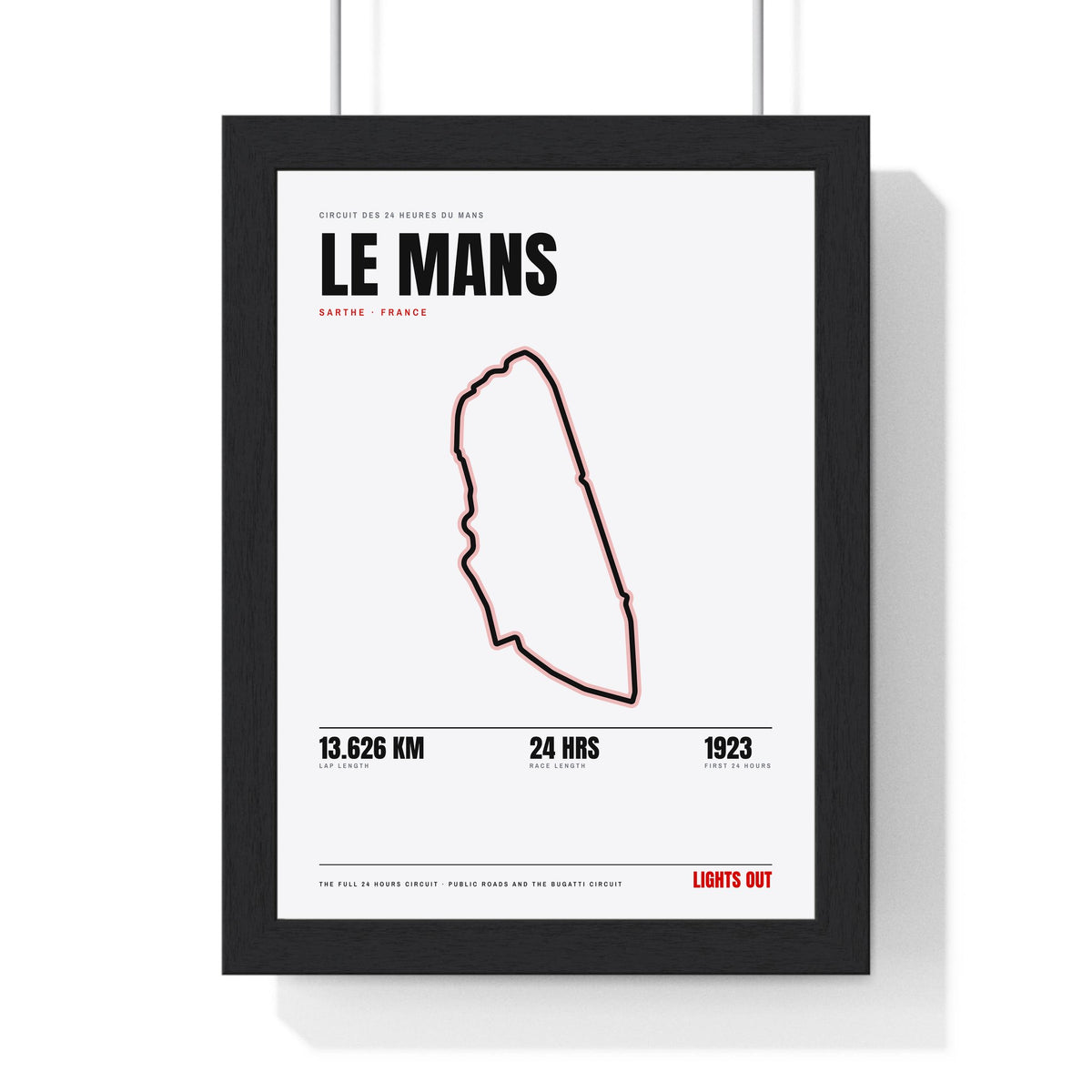 Le Mans Circuit print White framed in a black frame, ready to hang