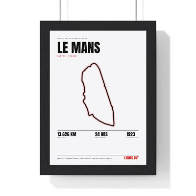 Le Mans Circuit print White framed in a black frame, ready to hang