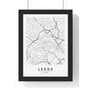 Leeds street map poster in white, minimal city map print framed in a black frame