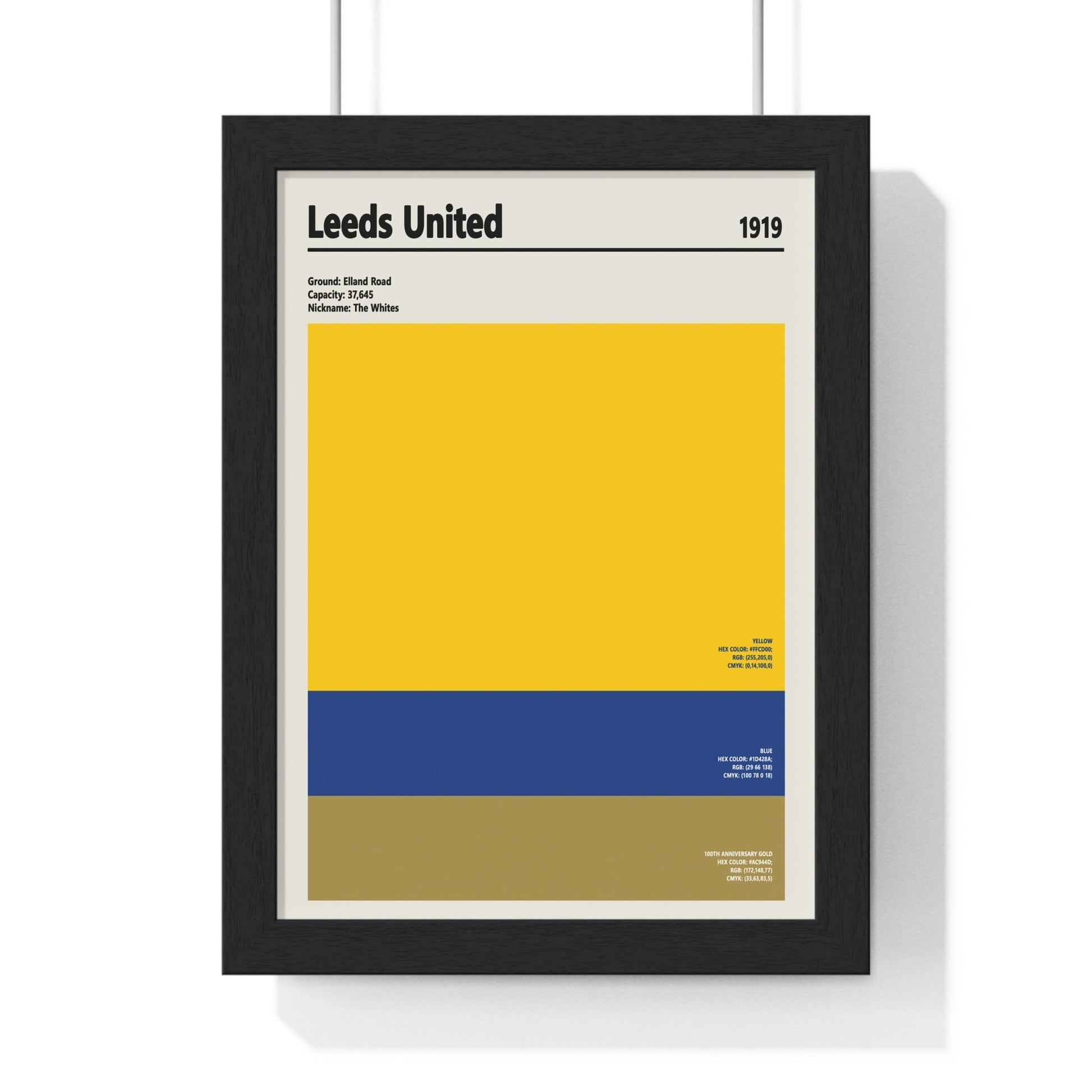 Framed Leeds United colour swatch print
