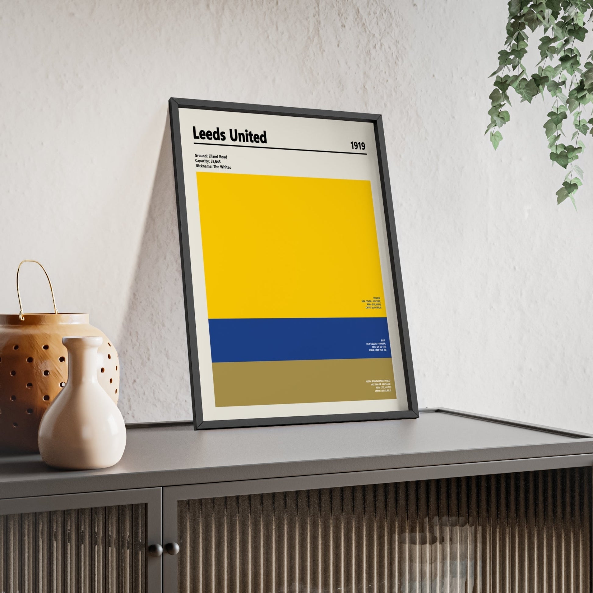 Framed Leeds United colour swatch print
