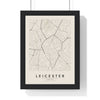 Leicester street map poster in cream, minimal city map print framed in a black frame