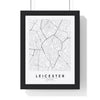 Leicester street map poster in white, minimal city map print framed in a black frame