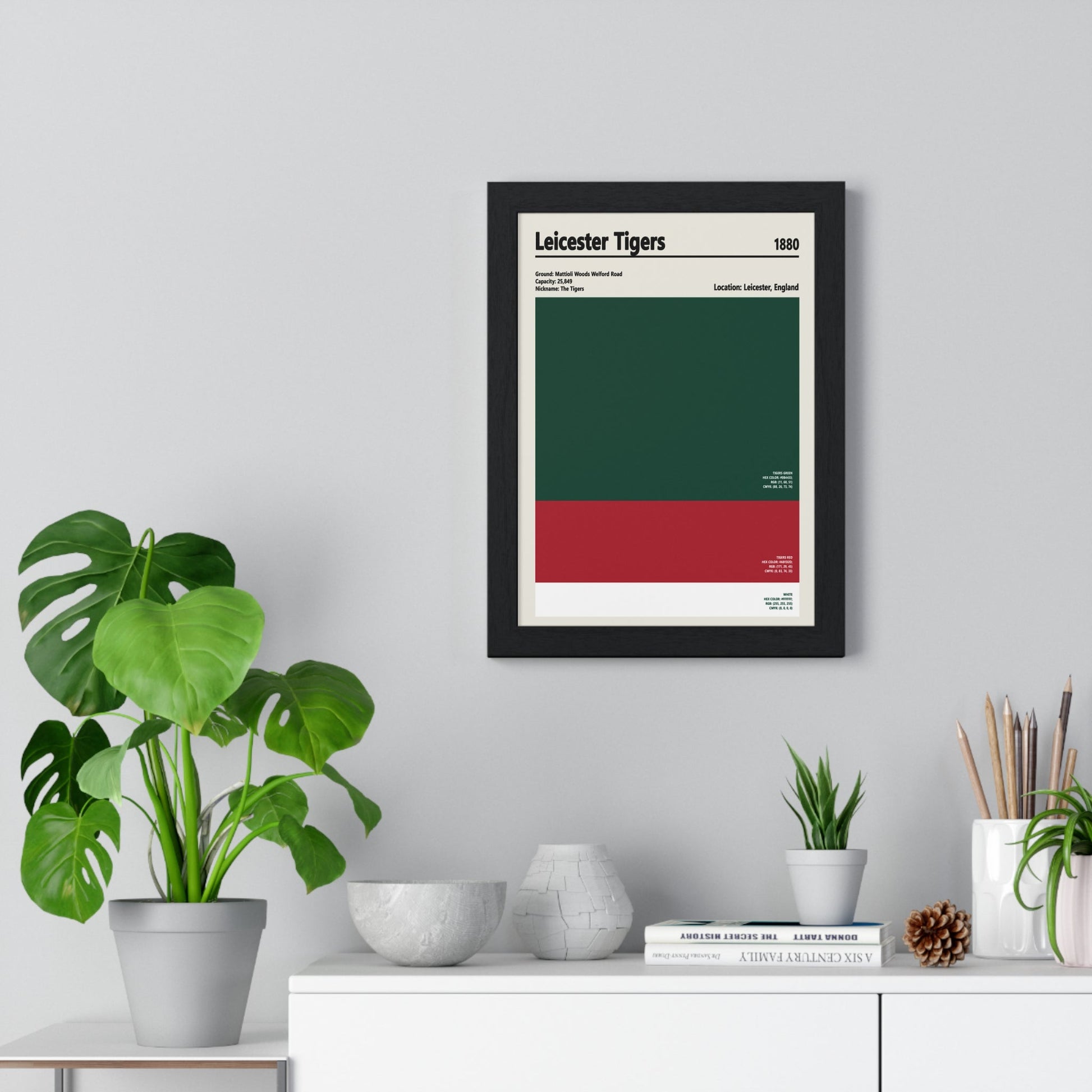 Framed Leicester Tigers colour swatch print