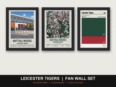 Leicester Tigers Fan Wall Set | Mattioli Woods Welford Road Print, Stadium Map & Club Colours