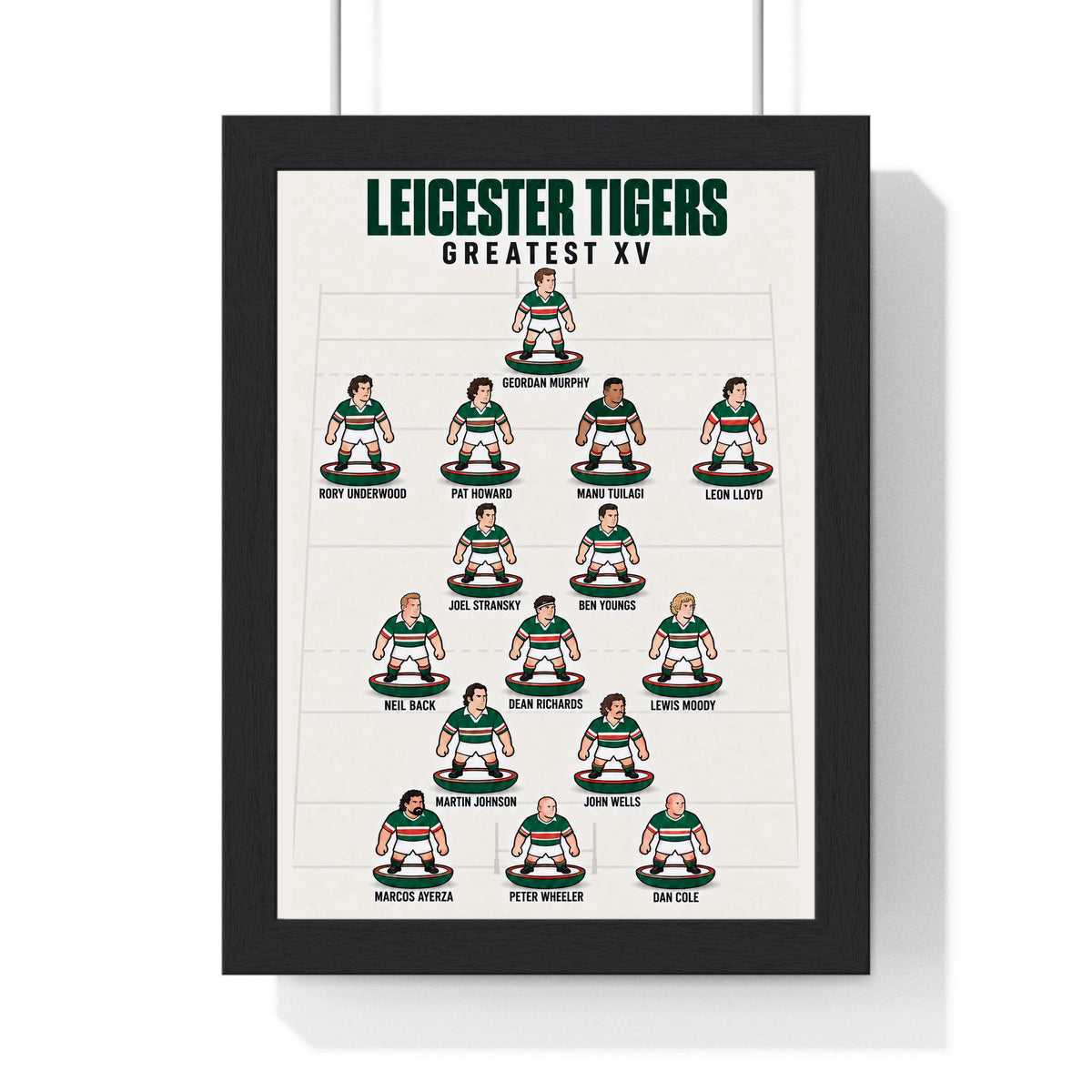 Leicester Tigers Greatest XV print in a black frame