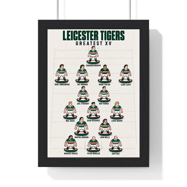 Leicester Tigers Greatest XV print in a black frame